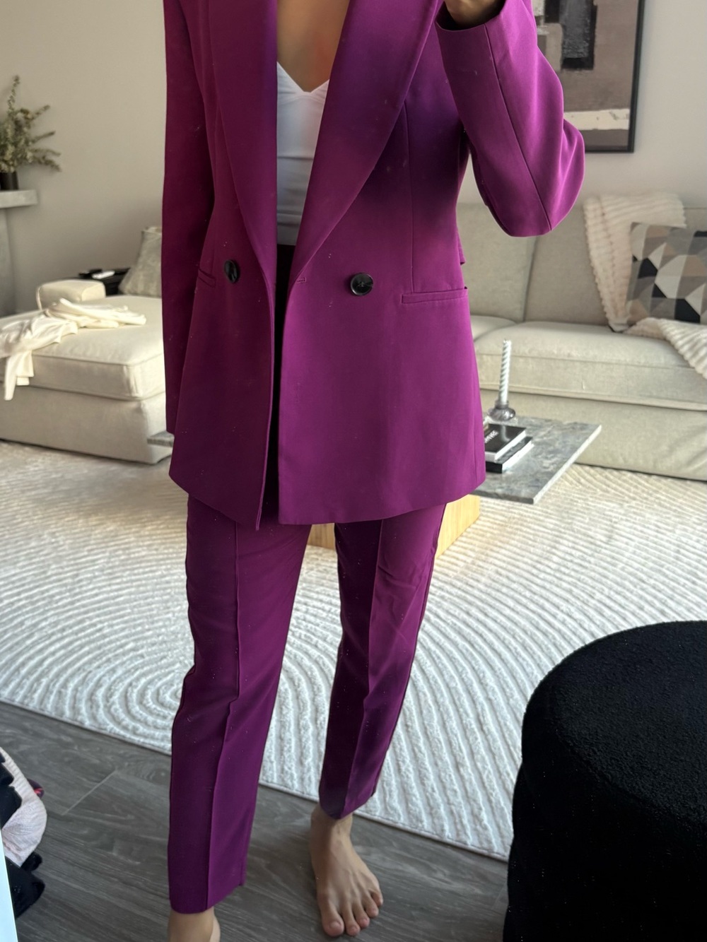 Zara Fuchsia Double-Breasted Blazer and Trousers
